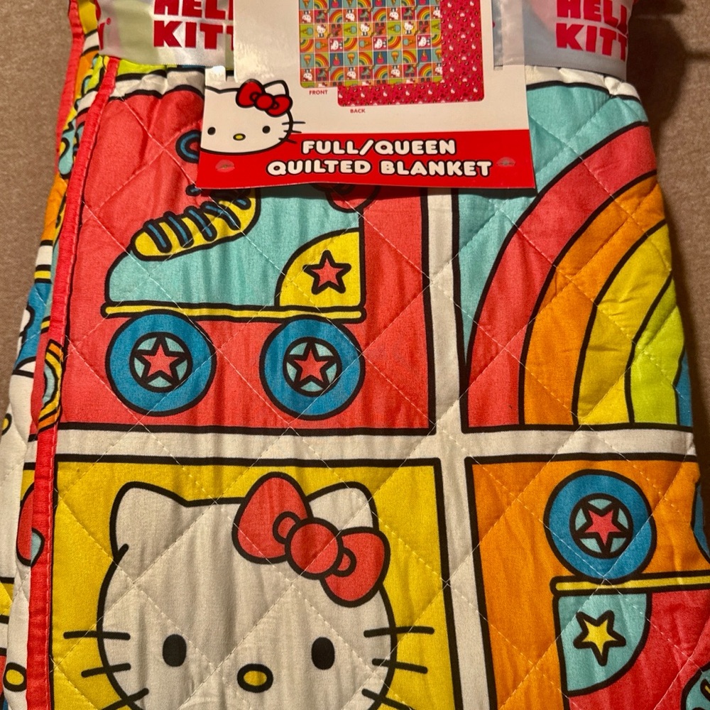 Hello Kitty Quilted Blanket - Red, Yellow, Blue